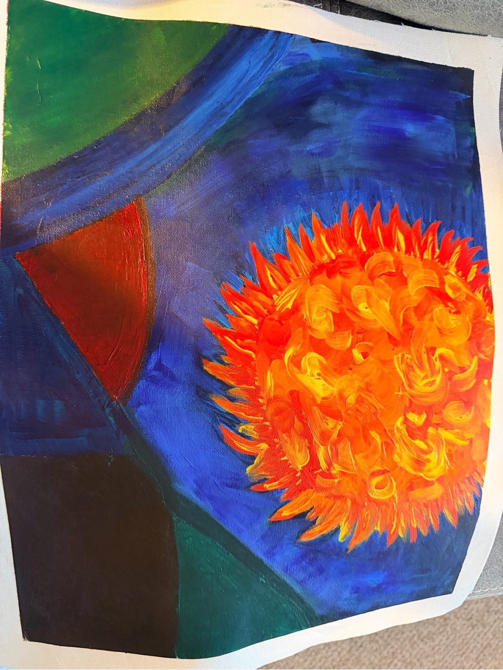 Vibrant Orange Sunburst Abstract Canvas Art “End of Earth” 16x20 Original